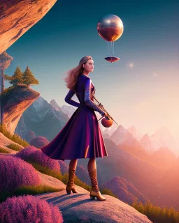 beautiful illustration of a plum merryl streep, julianne morre, in the mountains, in the style viktor klint and moebius, rim light, vibrant moody colors, plain background, soft lighting, unreal engine