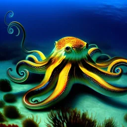 Giant Octopuss underwater by van Gogh 8k