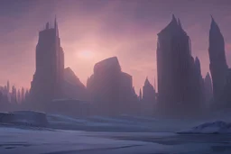 Buildings, ice, sci-fi, epic, sunset