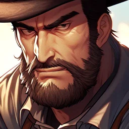 Clear focus, High resolution, max detail, Portrait, bearded, Gunslinger, Cowboy, cowboy hat, serious face, Blood Splatter