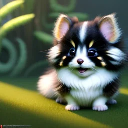 pixar style, volumetric garden environment and background, realistic painting of a cute midget siberian kitten laying on the ground, looking excited, detailed digital painting, extreme dense and fine fur, anime, ornate, colour-washed colors, elegant, small minutiae, tiny features, particulars, centered, smooth, sharp focus, renderman gofur render, 8k, uhd, detailed eyes, realistic shaded volumetric lighting, sunlight caustics, backlight, centered camera view