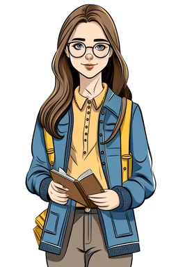 Picture of book cover with an 18 year old girl in modern clothes education student without background