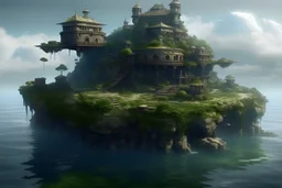 military fortress on top of floating islands