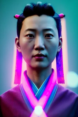 portrait, Asian woman samurai warrior :: symmetry photography, cyberpunk style, pink hair, army, katana, japanese traditional ornaments, pink, white, black, led wires, glow eyes, cinematic, Ultra realistic, dark scene, soft color, highly detailed, unreal engine 5, RTX, ultra detail, 3d, finely drawn, high definition.