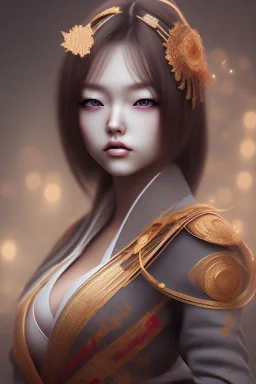 Perfect japanese hitomi tanaka face, geisha clothes, fullbody, intricate, highly detailed face, highly realistic, fog, fire, particles