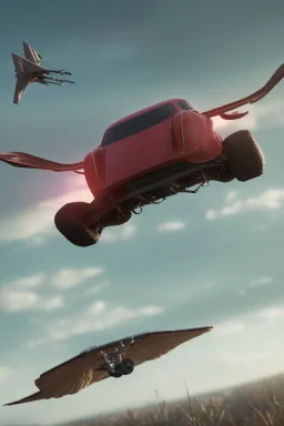 A flying car with wings in the sky.