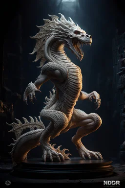 Bone Naga. full body shot. fantasy and horror setting, Cinematic lighting, Volumetric lighting, Epic composition, Photorealism, Very high detail, Character design, Unreal Engine, Octane render, HDR, Subsurface scattering, fantasy art,