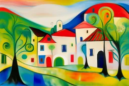 A white wispy realm with fantasy houses designed in Heidrun manuscripts painted by Alexej von Jawlensky