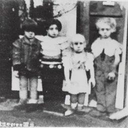 Old creepy photo of unusual children with lego