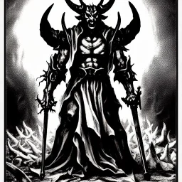 Devil demon satan king knights war code prophecy black and white