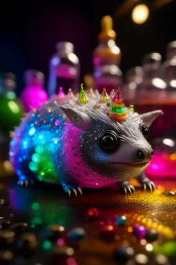 portrait of glittery twinkly haired twisted porcupine slug on a yoga space ship made of ice cream, smiling with beautiful shiny ears, each inside a pile of transparent jelly bubbles of weird colors with insect aliens inside, disco egg made of small mirror, light rayz, feast table ,shot on Hasselblad h6d-400c, zeiss prime lens, bokeh like f/0.8, tilt-shift lens 8k, high detail, smooth render, down-light, unreal engine, prize winning