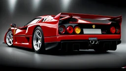 A sleekly designed (((Ferrari F40))), undergoing a luxurious (((modern upgrade))) with cutting-edge technologies from 2024, its form beautifully captured mid-metamorphosis, rear view