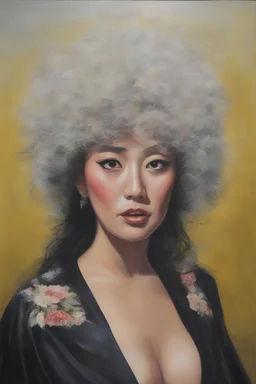 a mixture of ChineseJapaneseKoreanFilipinoThai, prostitute with Marty Feldman eyes, oil painting by a giant hairball