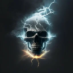 skeleton head with lightning ellipse and smoke around