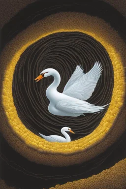 artwork concept illustration, Swan in a lake in a vortex of stairs, by M.C.Escher