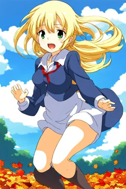 Blonde girl fall from sky. Anime style