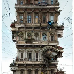 A whole city in a building+modular house+house over house"+Beaux Arts architecture+palladio+detailed facades biopunk+Bueno Aires+turin+trieste+ +Book illustration by Gediminas Pranckevičius, Jean Baptiste Monge, Brian Kesinger, Anton fadeev, Kilian Eng, strong lines, high contrast vibrant colors, highly detailed, 16k resolution, trending on behance