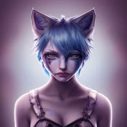 miqo'te character, wild blue hair, ominous, facepaint, waist up portrait, intricate, oil on canvas, masterpiece, expert, insanely detailed, 4k resolution, retroanime style, cute big circular reflective eyes, cinematic smooth, intricate detail, soft smooth lighting, soft pastel colors, painted Renaissance style