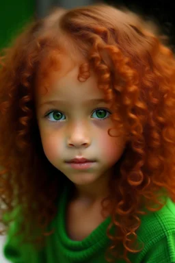 Mixed girl long curly reddish Orenge hair dark green eyes baby face