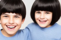 Photo of a boy with a Huge grin and Bowl cut black hair