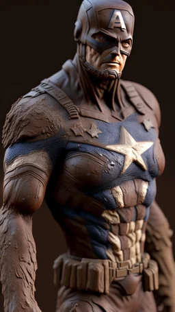 captain america made from mud , mud material, mud brown color, ultra realistic, 4k, ultra detail, full body