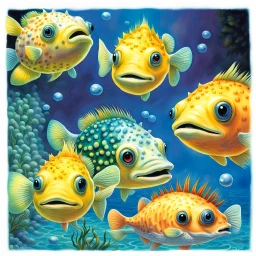 fantasy 90's tcg art of shiny pufferfish