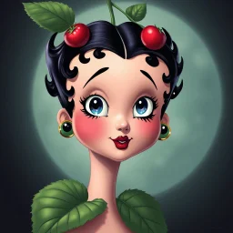 Berry that has the face of Betty Boop, hyperreal, profound, concept art, cartoon illustration