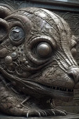 sculpture of rat face abstract grotesqueries, detailed texture, surreal , biomechanical design, by hr giger and beksinski