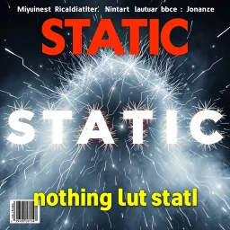 create a satirical STATIC magazine cover, text "STATIC" magazine title, cover is awash in a static haze, nothing but static