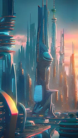 futuristic city skyline, arri, 8k, realistic