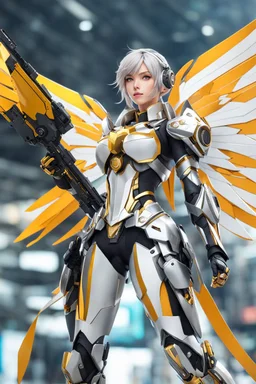 Front view excited realistic HD photograph,super pretty angel mechines,realistic photo beautiful anime digital human anime woman,full body,mechanical armor silver chromecast shine.style: details digitalphoto