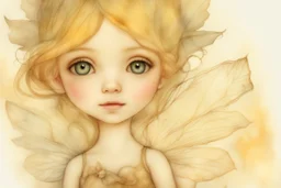 closeup, double exposure, merged layers, golden patina, corrosion, topographic lines, needle felt mohair cute chibi fairy princess, fairy village, watercolor and charcoal S<AI in sunshine