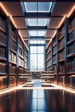 Modern library with high tech style. High quality image in 8k.