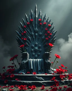 3d throne made out of Papaver Somniferum, HYPER DETAILED. game of throne. dark light