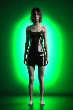 Ultra Realistic image, 25 years old brunette woman, Madrid, portrait, small stature, small chest, yakuza body tattoo, latex dress, short, rain, fog, hot, dark, leds, neon, cyberpunk, vibrant color, highly detailed, art stations, concept art, smooth, unreal engine 5, god rays, ray tracing, RTX, lumen lighting, ultra detail, volumetric lighting.