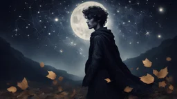 сын полуночницы выглядит как тень, сотканная из звездной пыли и опавших листьев. В его глазах – глубина ночного неба, хранящая секреты ушедших эпох. Кожа его тонка, словно пергамент, и на ней едва заметно проступают линии, напоминающие карту неведомых созвездий. Он носит одежды из темных, струящихся тканей, которые шепчут при каждом движении. Его походка тиха и грациозна, как у дикого зверя, крадущегося в ночи. В его присутствии ощущается некая отстраненность, будто он лишь гость в этом мире, н