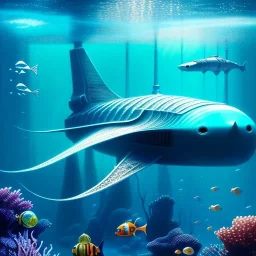 fullbody Drawing of 'Ultra Futuristic style concept Submarine'intricate detail,by andrea bonelli,Kilian Eng,Ohrai,underwater,three quarters view, Futuristic Submarine Fish design study, toned colors,16k