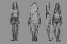 Female character 19 years Proportions of the character the head-to-body ratio . Create a distinctive silhouette that helps the character stand out and be easily recognizable Design the character's face, including the shape of the head, eyes, eyebrows, nose, mouth, and ears. Consider the character's personality, age, and any unique that set them apart depth and visual interest. Front, Side, and Back Views: Provide multiple views of the character, including front, side, and back mode sheet .