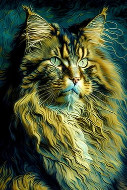 portrait of a maine coon cat by van gogh