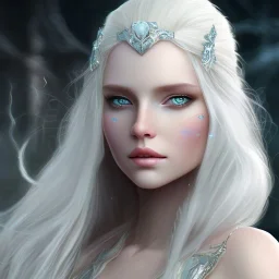 ice queen blue eyes long blond hair smiling face in elden ring realistic