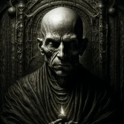 A bold monk in front of candle , Hyper Realistic Aerial Grungy Dark-Grey Brush strokes on a dark rustic background with charcoals
