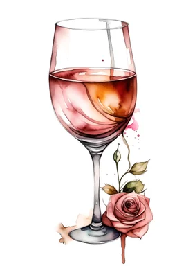 watercolor tribe tattoo style of a high elegant glass of rosé wine