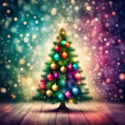 Hyper Realistic colourful Christmas tree background with grunge bokeh background