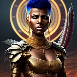 fantasy setting, woman, dark-skinned, indian, mohawk haircut,