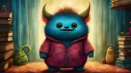 Chris Ryniak and Andy Kehoe style postcard , hyperrealism , digital art, , cinematic , a close up highly detailed cute dreamy happy transparent fluffy pajamas-dressed smiling monster by Chris Ryniak, going to sleep , dynamic pose , cozy interior room, unusual, , modern. heartwarming, cozy, , fairytale, fantasy , detailed textures , ,artistic dynamic pose, tender, , atmospheric, sharp focus, centered composition, complex background, soft haze, masterpiece. animalistic, beautiful, ti