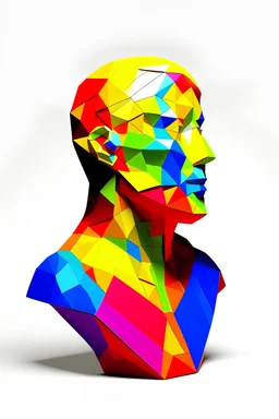 bust of man only made of 3d geometricalcolored figures (cubes, cones, parallelepipedos, ecc). pop style