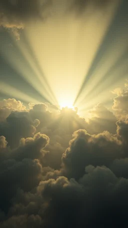 A huge beam of light above swirling clouds, emerges from the heart of a raging storm. Turbulent winds of steam swirl around the sun lit by shafts of sunlight that cast dramatic shadows on the A beautiful eye High quality 16k cinematic scene and great photography