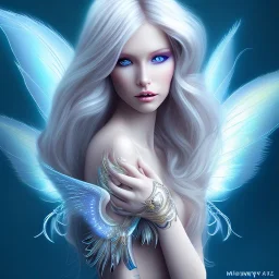 tres belle sexy fairy souriante avec de magnifiques ailes et des cheveux longs blonds,yeux bleus