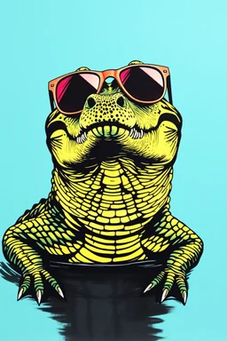 crocodile with sunglasses in the style of warhol