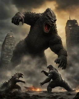 Godzilla fighting vs robot king kong